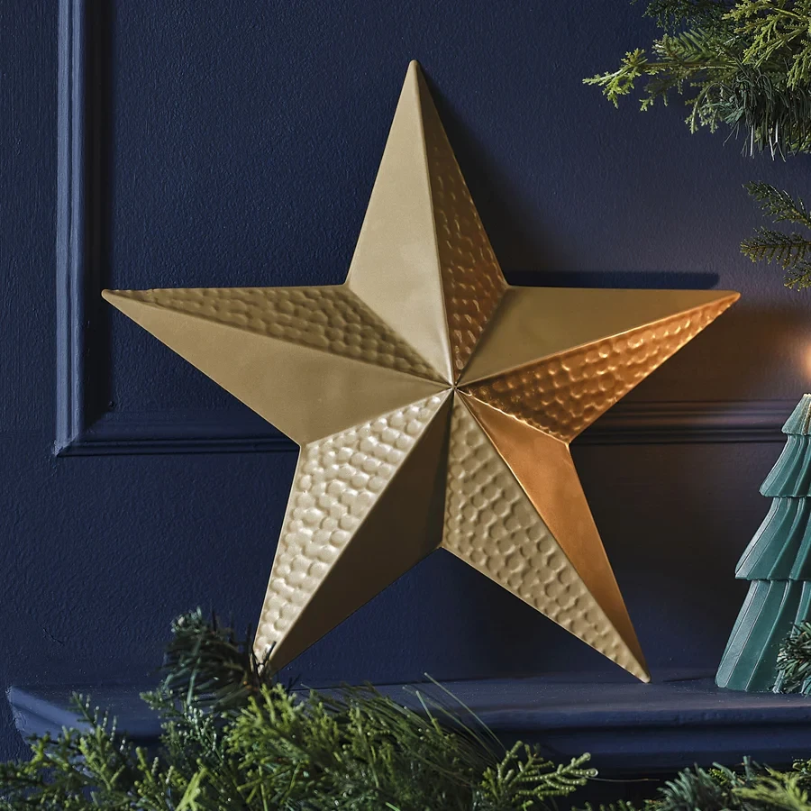 Christmas Decoration - Velvet Luxe Hammered Metal Gold Star