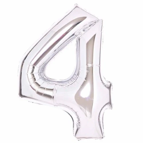 Large Number 4 Silver Foil Balloon 66cm w x 93cm h