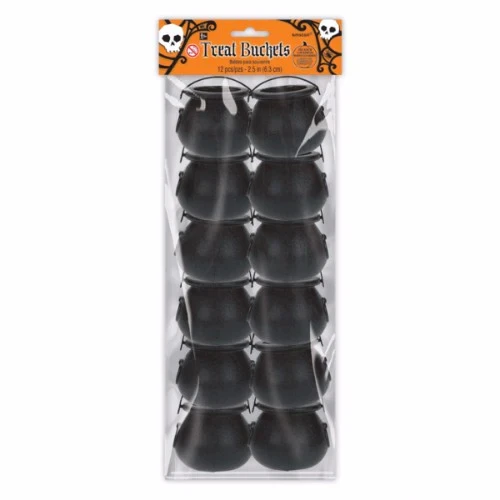 Cauldron Black Treat Pails Buckets & Handles - Pack of 12
