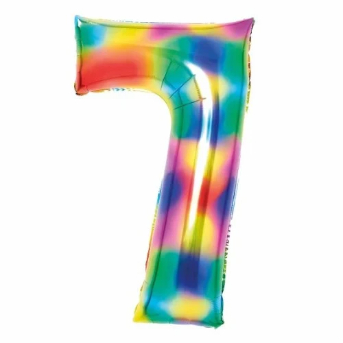 Large Number 7 Bright Rainbow Foil Balloon 53cm w x 89cm h