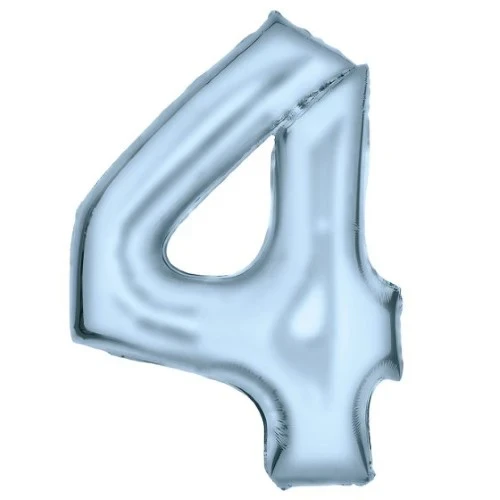 Large Number 4 Silk Lustre Pastel Blue Foil Balloon 66cm w x 93cm h