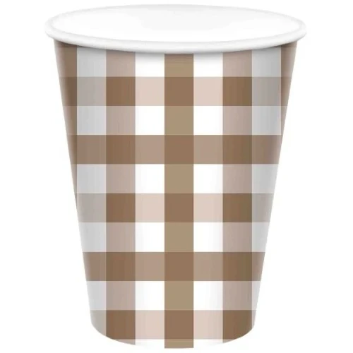 Gingham 266ml Paper Cup  Teddy Brown  - Pack of 8