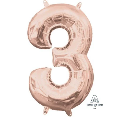Foil Balloon - Number 3 Rose Gold - 40cm