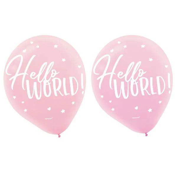Balloon - Oh Baby Girl 30cm Assorted Hello World Latex Balloons (Pack of 15)