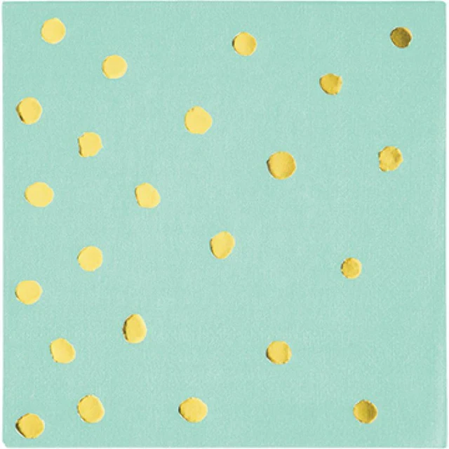 Touch Of Colour Fresh Mint & Gold Foil Dots Beverage Napkins  (Pack of 16)