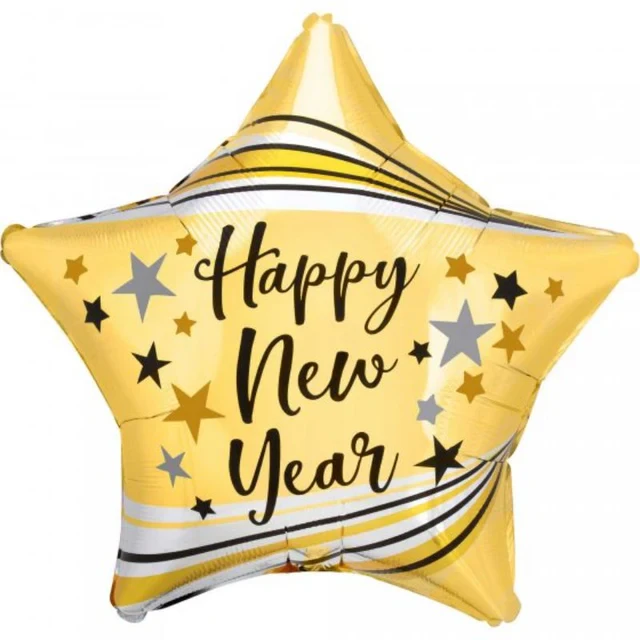 Balloon - 45cm Standard XL Star Happy New Year Bursts & Stars