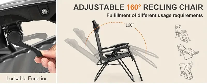 Set Of 2 Portable Recliner Chair Indoor, Beach Camping Patio Chair, Outdoor Folding Lounge Chair Indoor With Cup Holder Trays And Adjustable Pillow For Sleeping, Zero Gravity Chairs For Home Office, Rest, Poolside, Garden, Backyard, Lawn