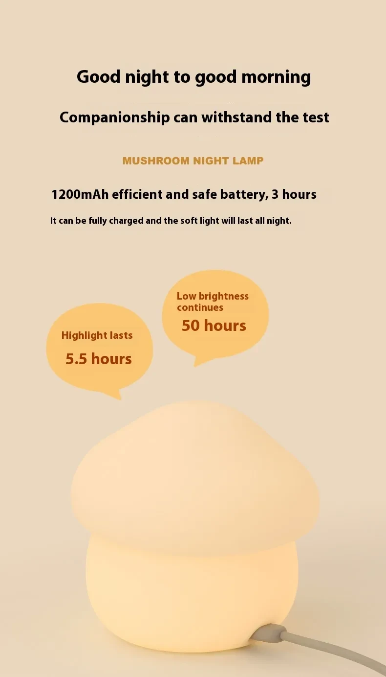 UNew Mushroom Small Night Lamp Cute Silicone Sleeping Timing Night Light Bedside Interesting Charging Ambience Light Room Decor Home Decor