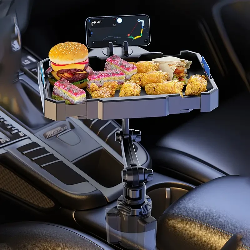 Versatile Car Storage Tray With Foldable Phone Holder