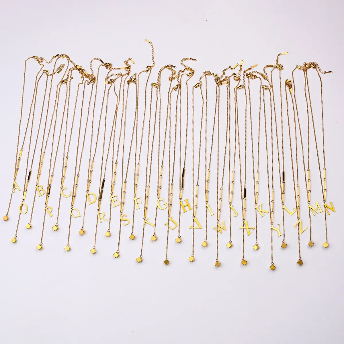 Titanium Steel Tassel 26 Letters Square Pendant Necklace