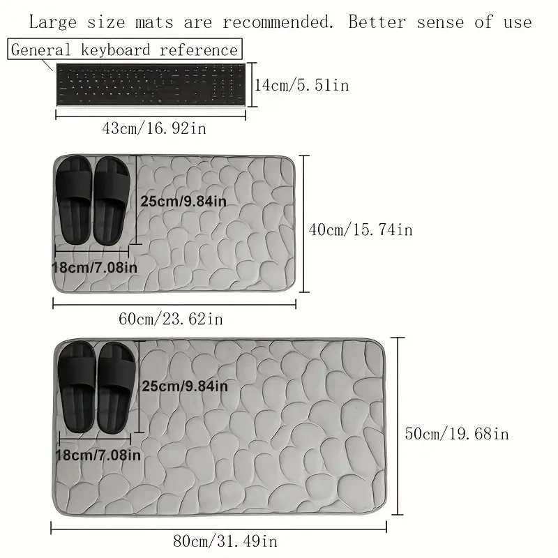 Non-Slip Memory Foam Bath Mat with Cobblestone Pattern  Quick Dry, Plush Polyester, Rubber Backing, Machine Washable Rug