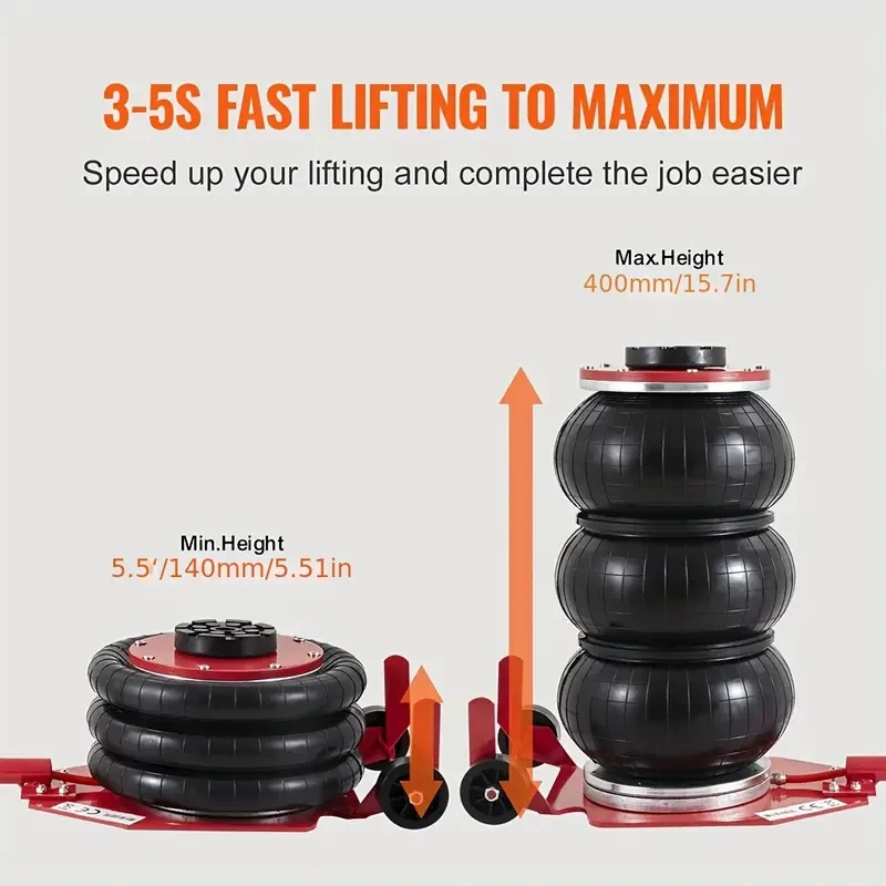 2993.71 KG Triple Bag Air Lift Jack - Pneumatic Vehicle Car Lifting Compressed Tool