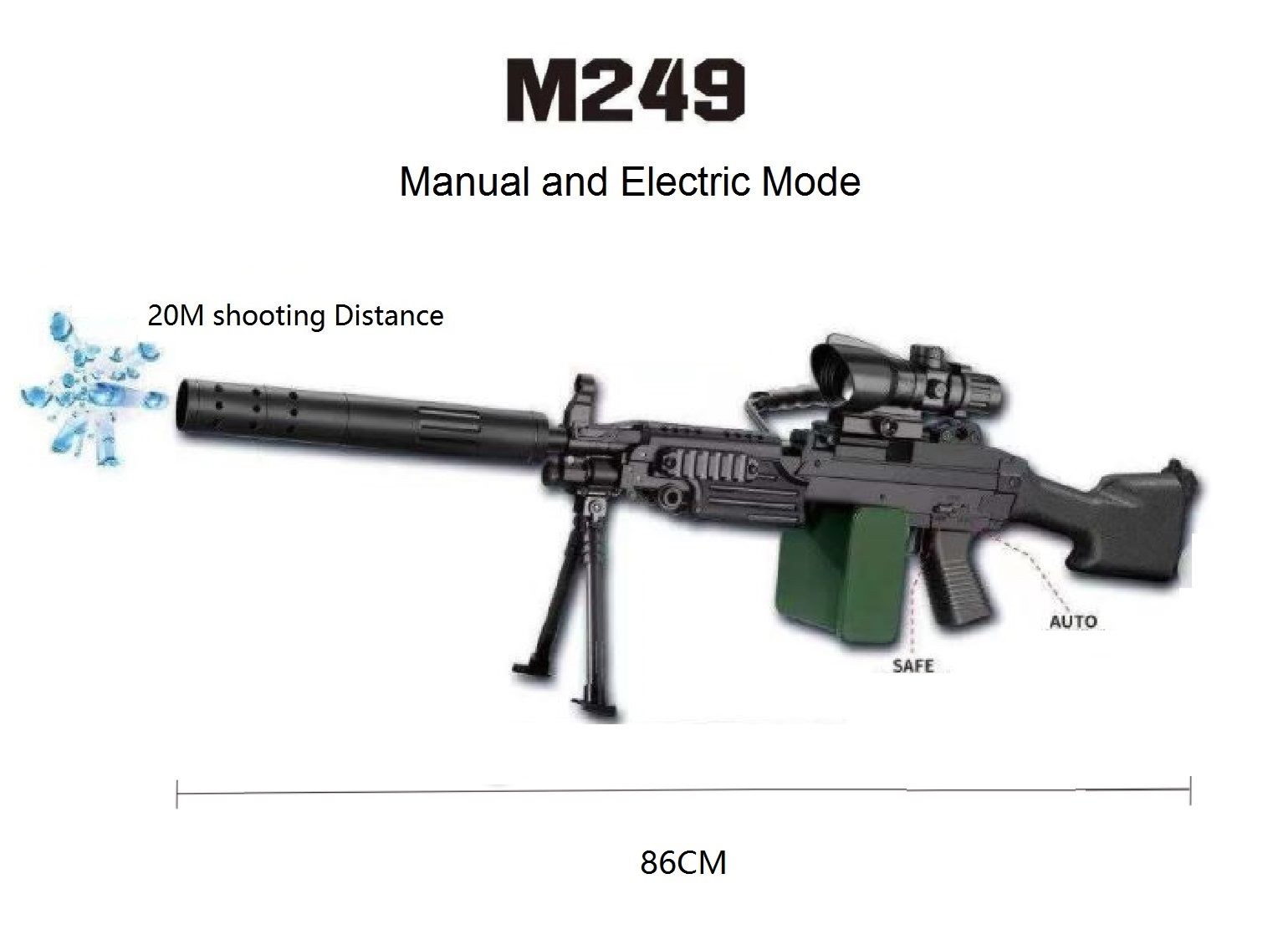 New M249 Fast Machine Gun Gel blaster Adult Type
