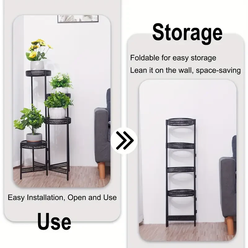 4-Tier Folding Metal Planter Stand - Space-Saving Plant Holder