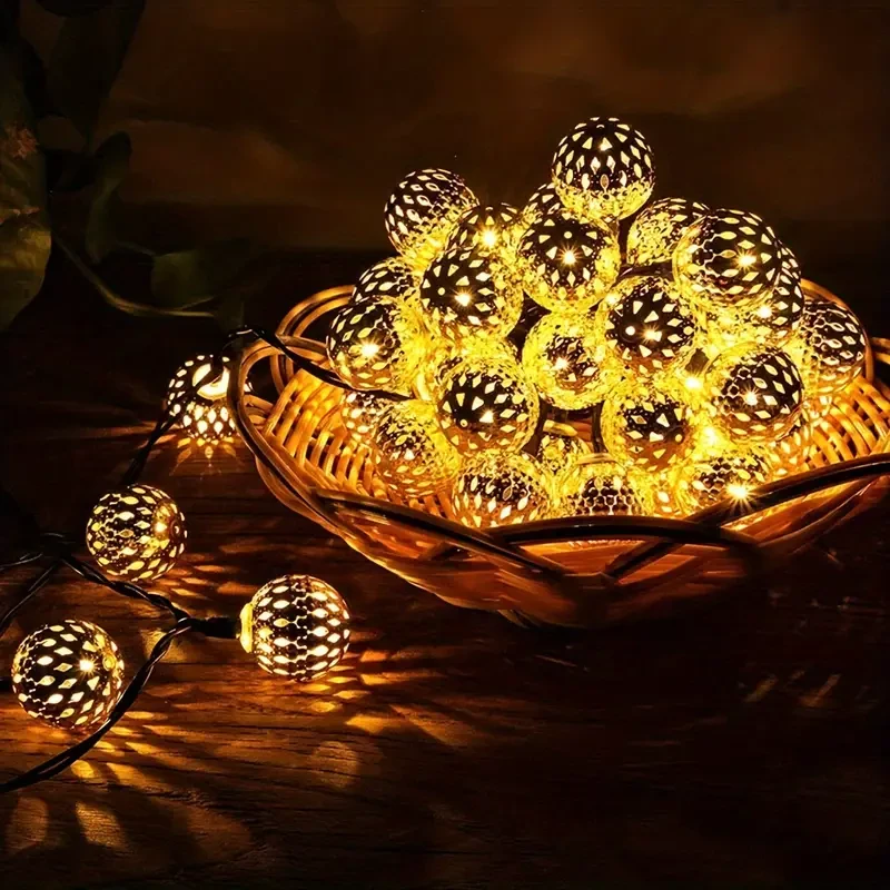 6.5m Moroccan Ball String Lights - Solar-Powered, 30 LEDs