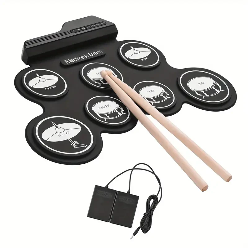 Lixada Compact USB Roll-Up Silicon Drum Set - 7 Drum Pads
