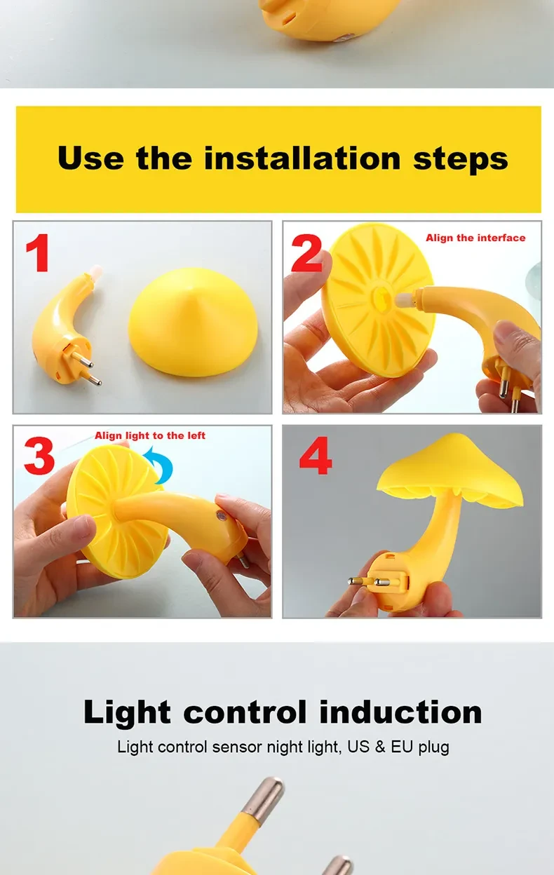 LED Night Light Mushroom Wall Socket Lamp