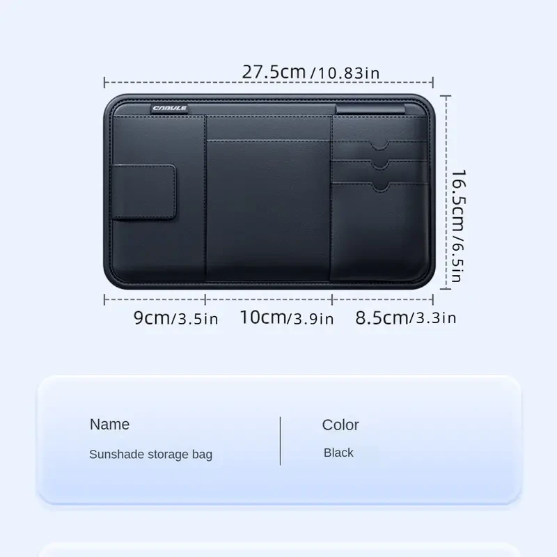 Black Faux Leather Car Sun Visor Organizer