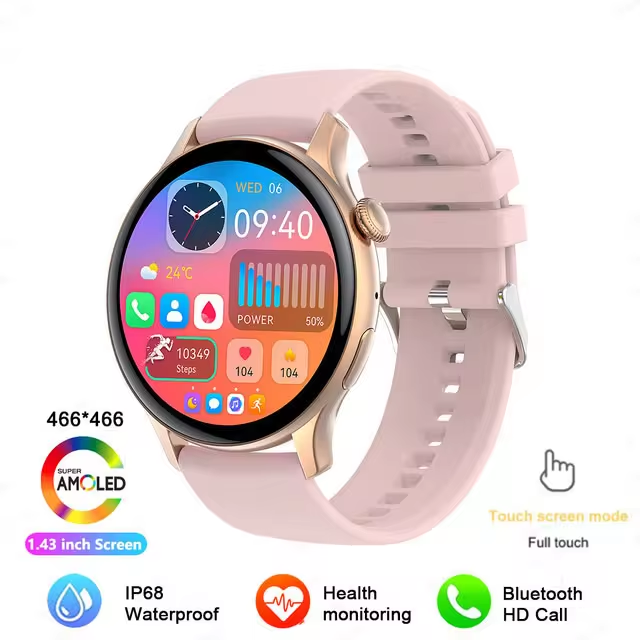 Smart Watch Ladies 466*466 HD Screen Health Tracker Sports Voice Bluetooth Call Smartwatch Women For Huawei Xiaomi