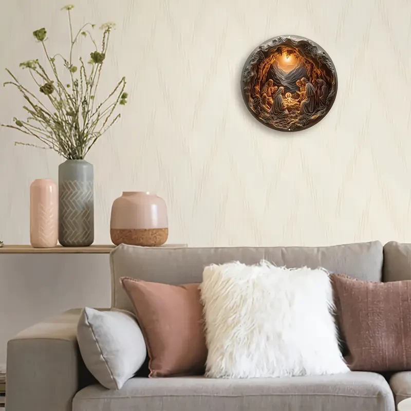 Aluminum Christmas Nativity Scene Decorative Plaque - 20.32 cm