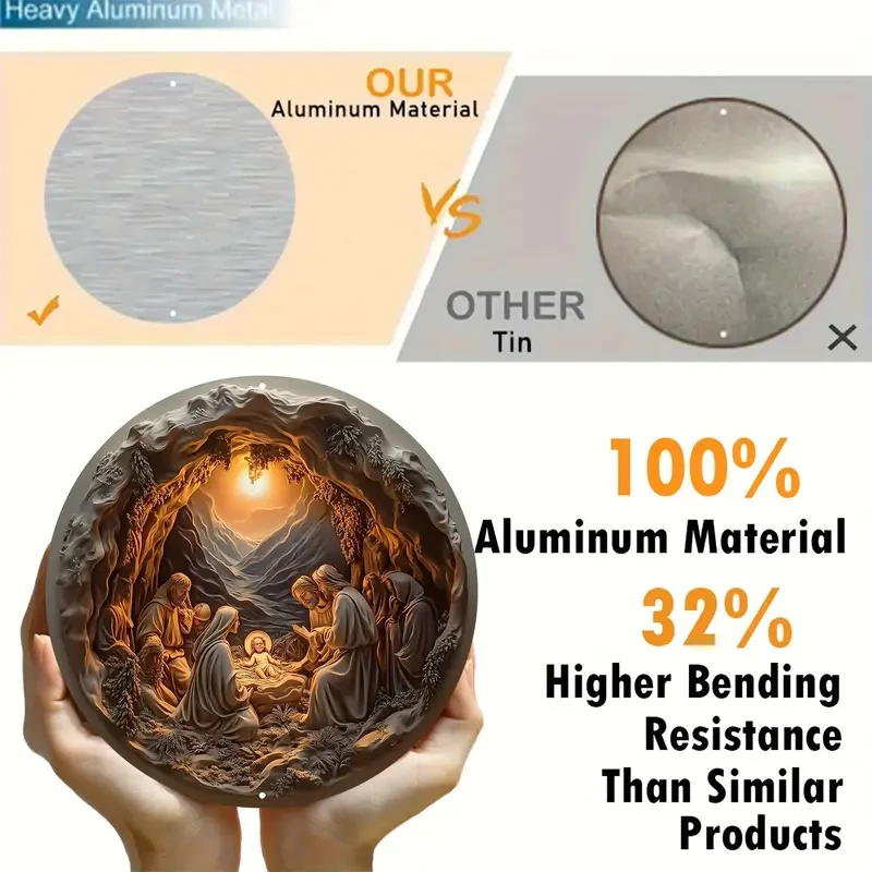 Aluminum Christmas Nativity Scene Decorative Plaque - 20.32 cm