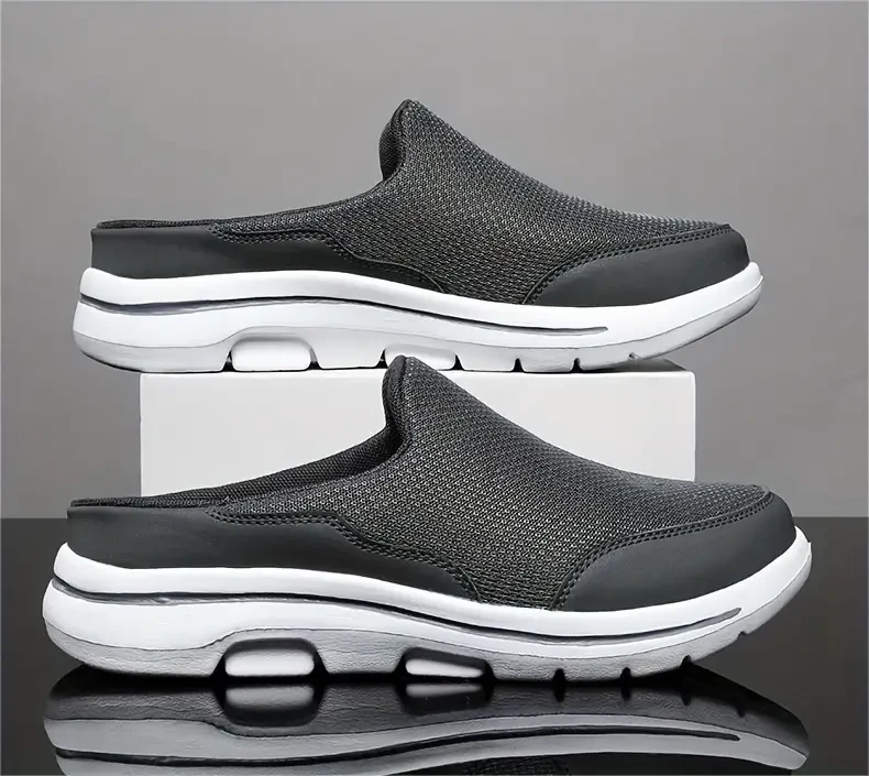 Mens Mesh Slip-on Mules - Breathable, Buckle Closure, PU Insole, MD Sole - Solid Color, Casual Walking Shoes for Outdoor Activities