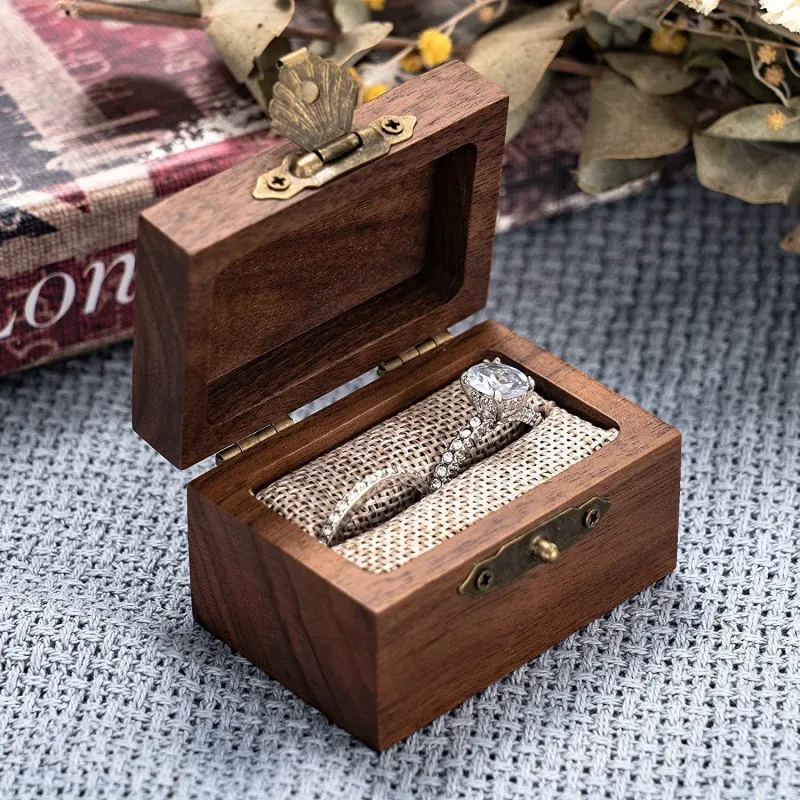 Personalized Vintage Wooden Ring Box - Custom Name & Date Commemorative Gift