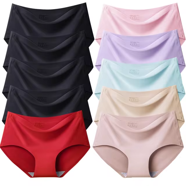 TrowBridge 10PCS/Set Women's Panties Solid Seamless Underwear Plus Size Comfortable Briefs Silk Satin Lingerie Health Underpants