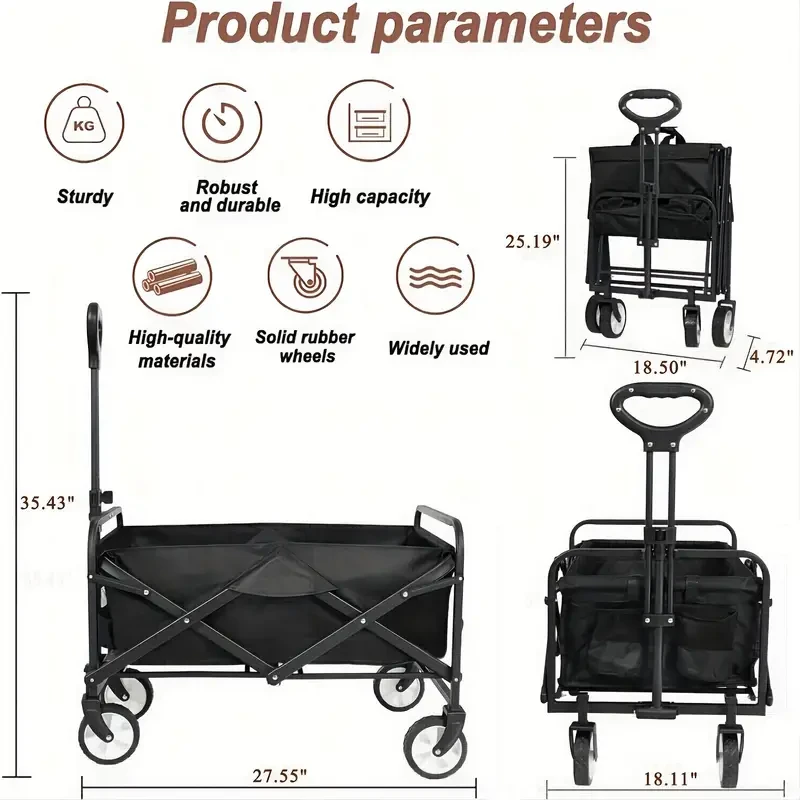 1pc Collapsible Utility Wagon Cart, Pet Wagon Cart
