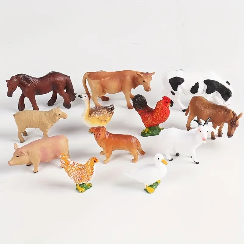 12 PCS Mini Farm Animal Figurines - Educational Toys for Kids