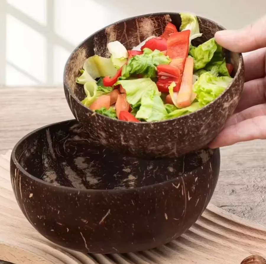 Natural Coconut Bowls And Wooden Spoon Sets