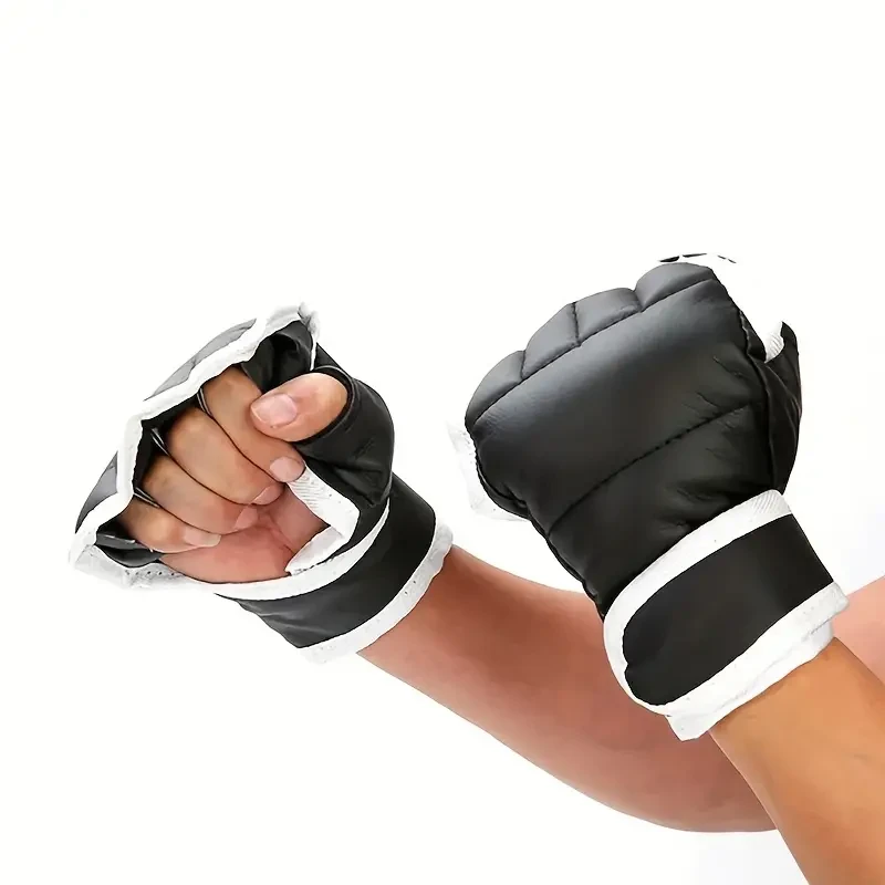Adult Black Half-Finger Boxing Gloves for Sanda Training