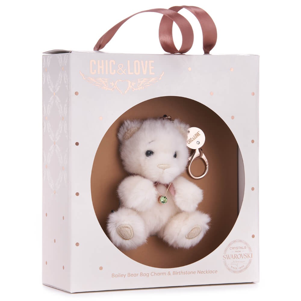 Bailey Bear Bag Charm & Birthstone Necklace - August