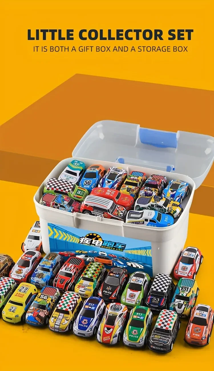 50-Piece Diecast Toy Cars Set with Storage Case and Foldable Play Mat, Return Force Function, Durable Metal Vehicles, Colorful Assortment, Educational and Fun Gift for Kids Ages 3 and Up