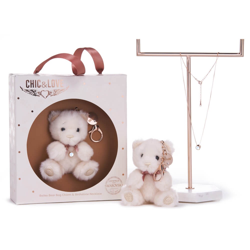 Bailey Bear Bag Charm & Birthstone Necklace - October