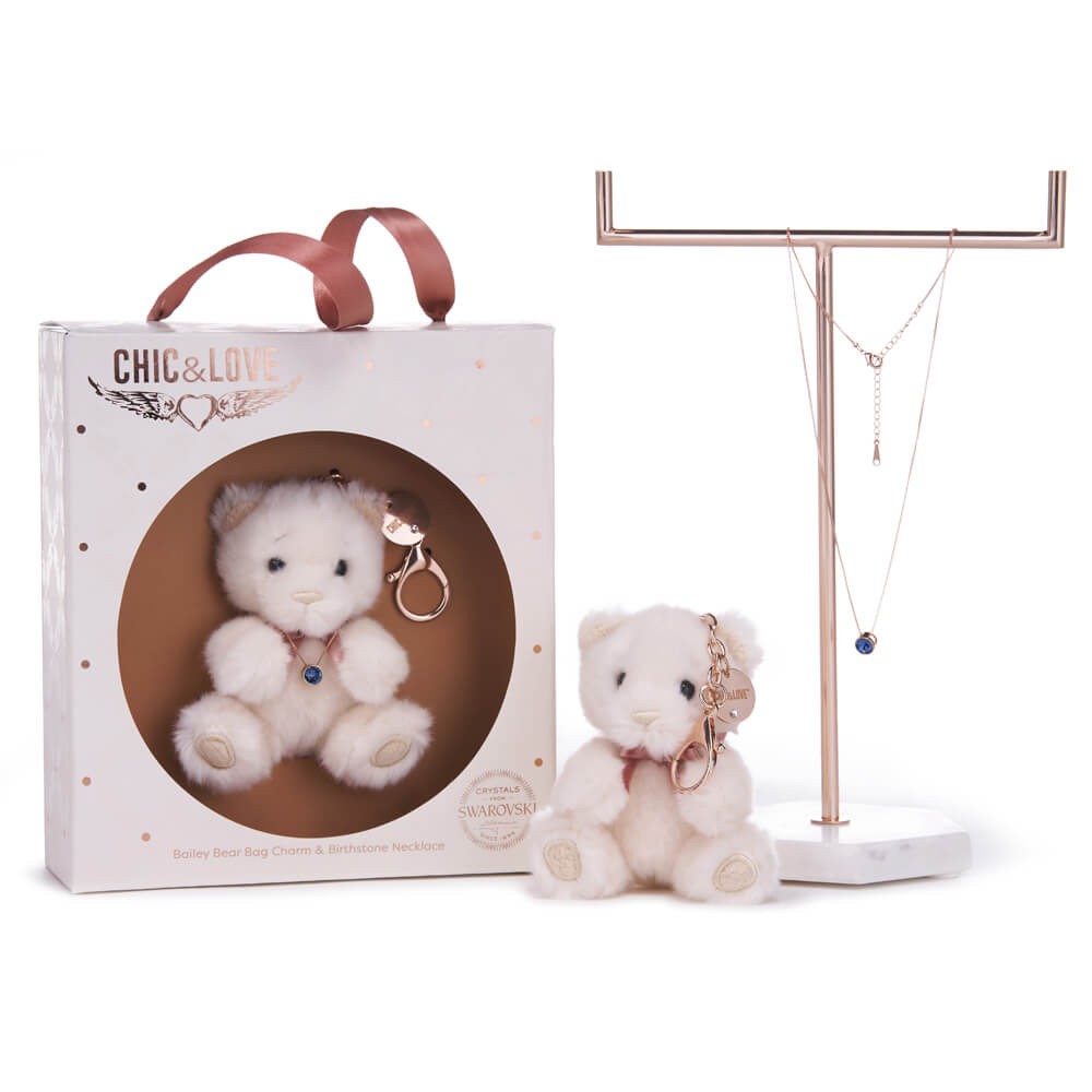 Bailey Bear Bag Charm & Birthstone Necklace - September