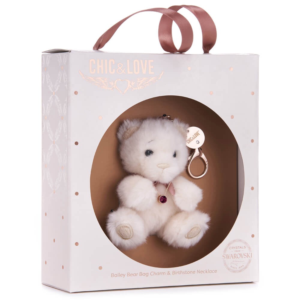 Bailey Bear Bag Charm & Birthstone Necklace - July