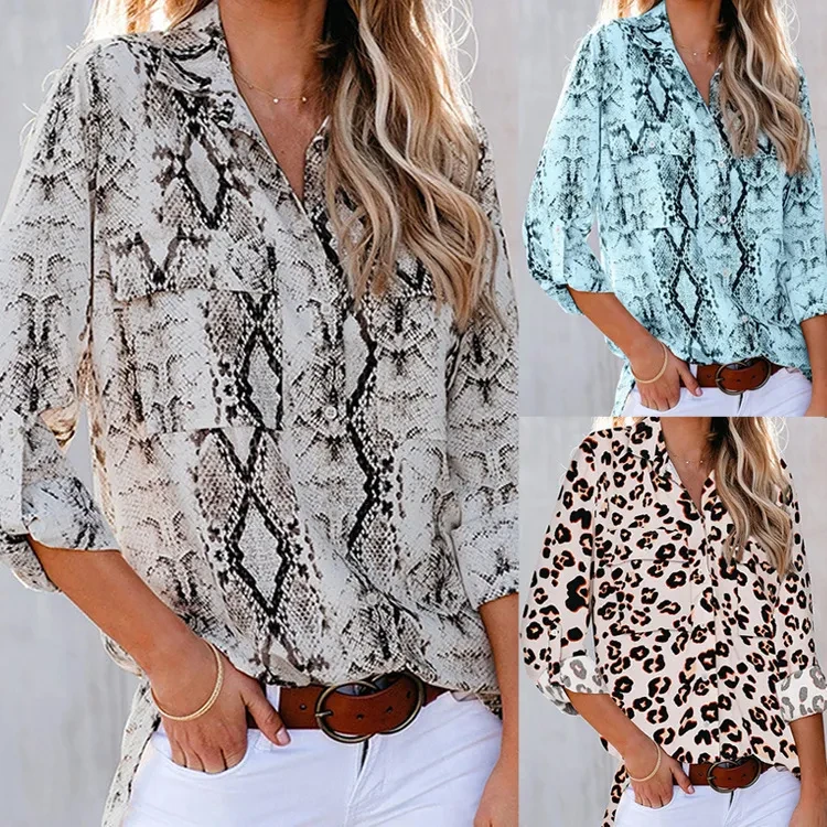Fashion Leopard Print V-neck T-shirt Shirt