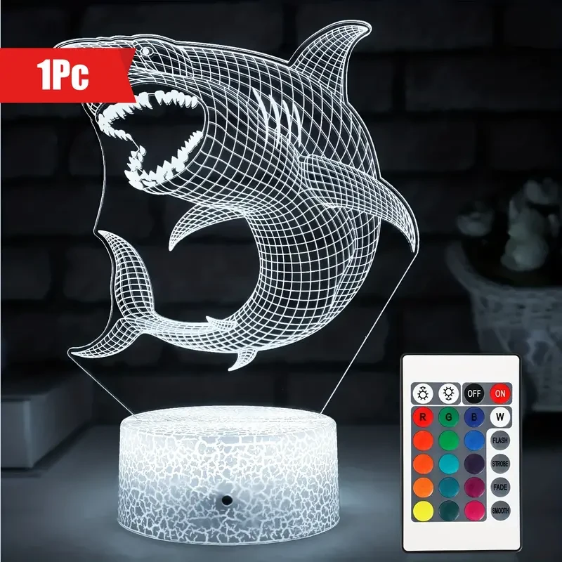 Shark 3D Illusion Night Light - 16 Colors with Remote