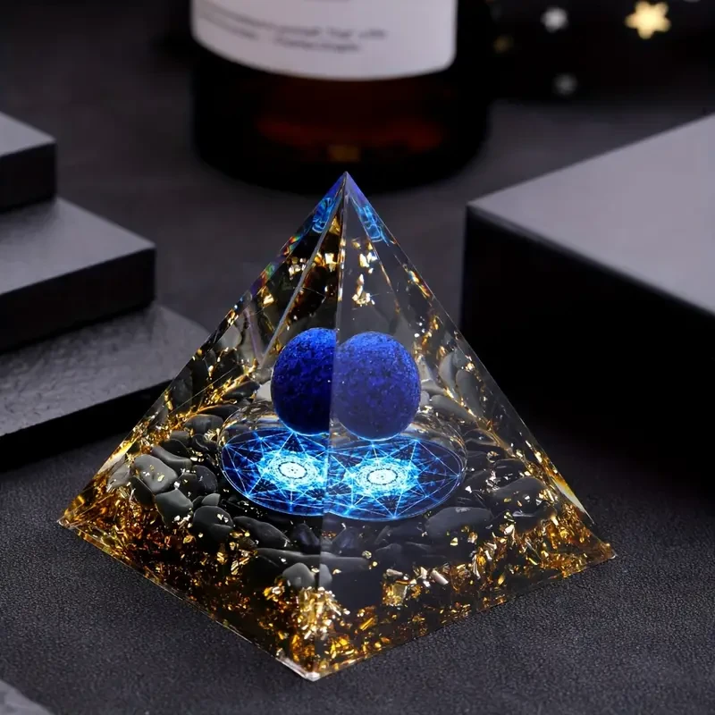 Natural Stone Pyramid with Lapis Lazuli Ball - Home Decoration & Meditation Gift