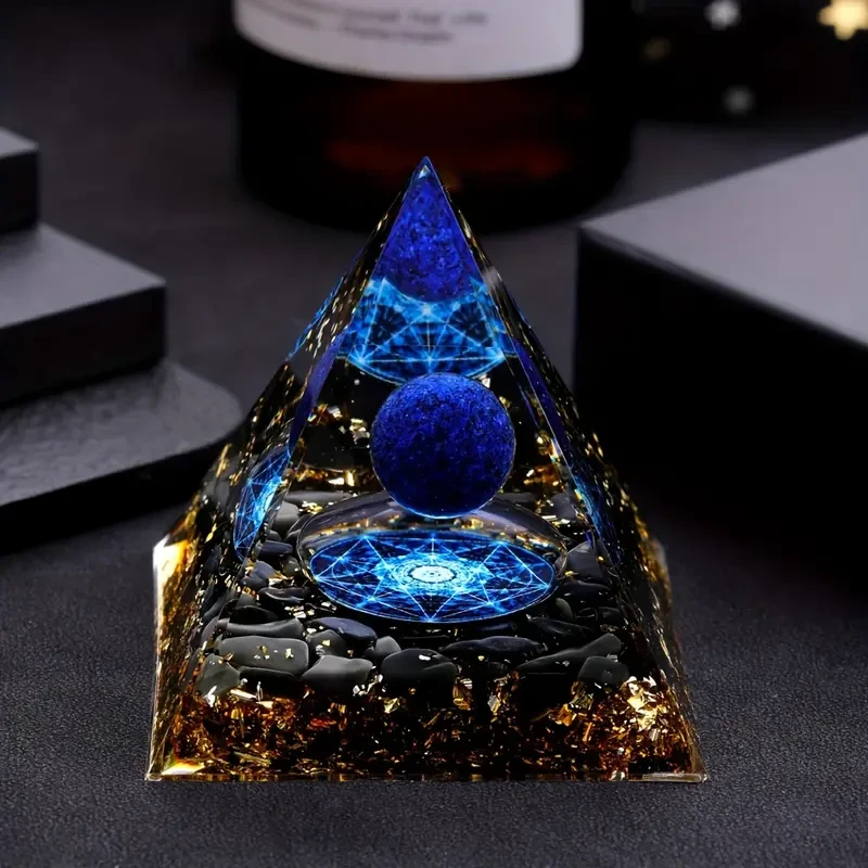 Natural Stone Pyramid with Lapis Lazuli Ball - Home Decoration & Meditation Gift