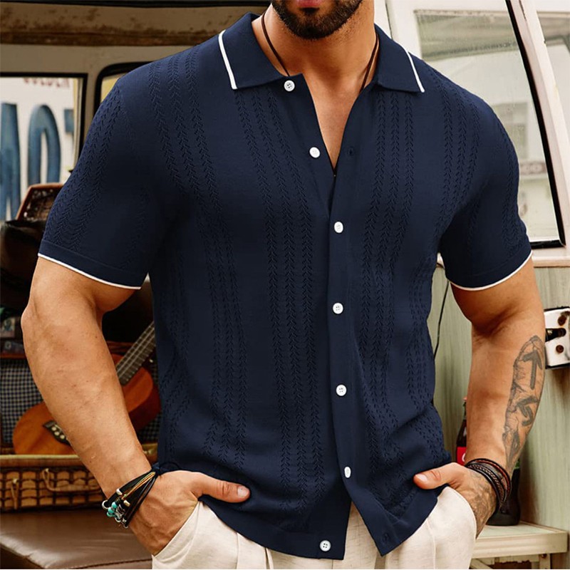 Short-Sleeved Business Casual Top with Button Lapel