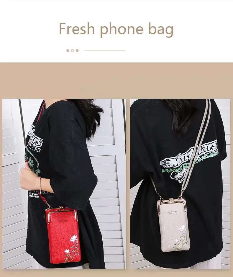 Flower Embroidery Phone Bag With Lock Buckle Outdoor Long Wallet Fashion Shoulder And Crossbody Bags