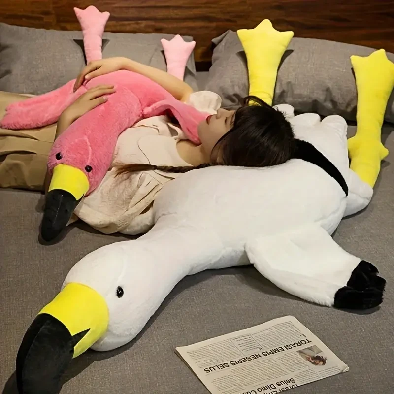 Giant 180.01cm Flamingo Plush Toy - Soft, Cuddly White & Red Throw Pillow