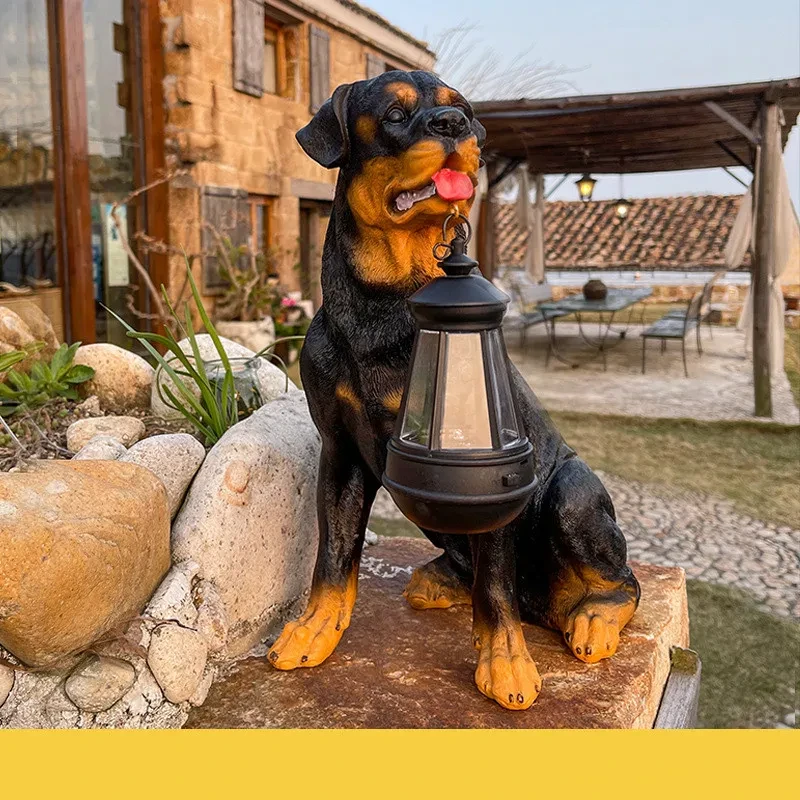 Solar Powered LED Dog Lantern Statue