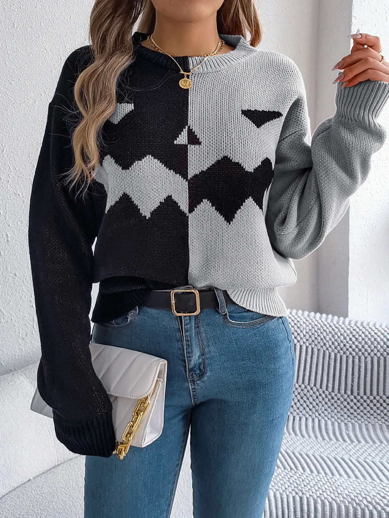 Halloween Contrast-color Pullover Sweater  For Women's Clothing