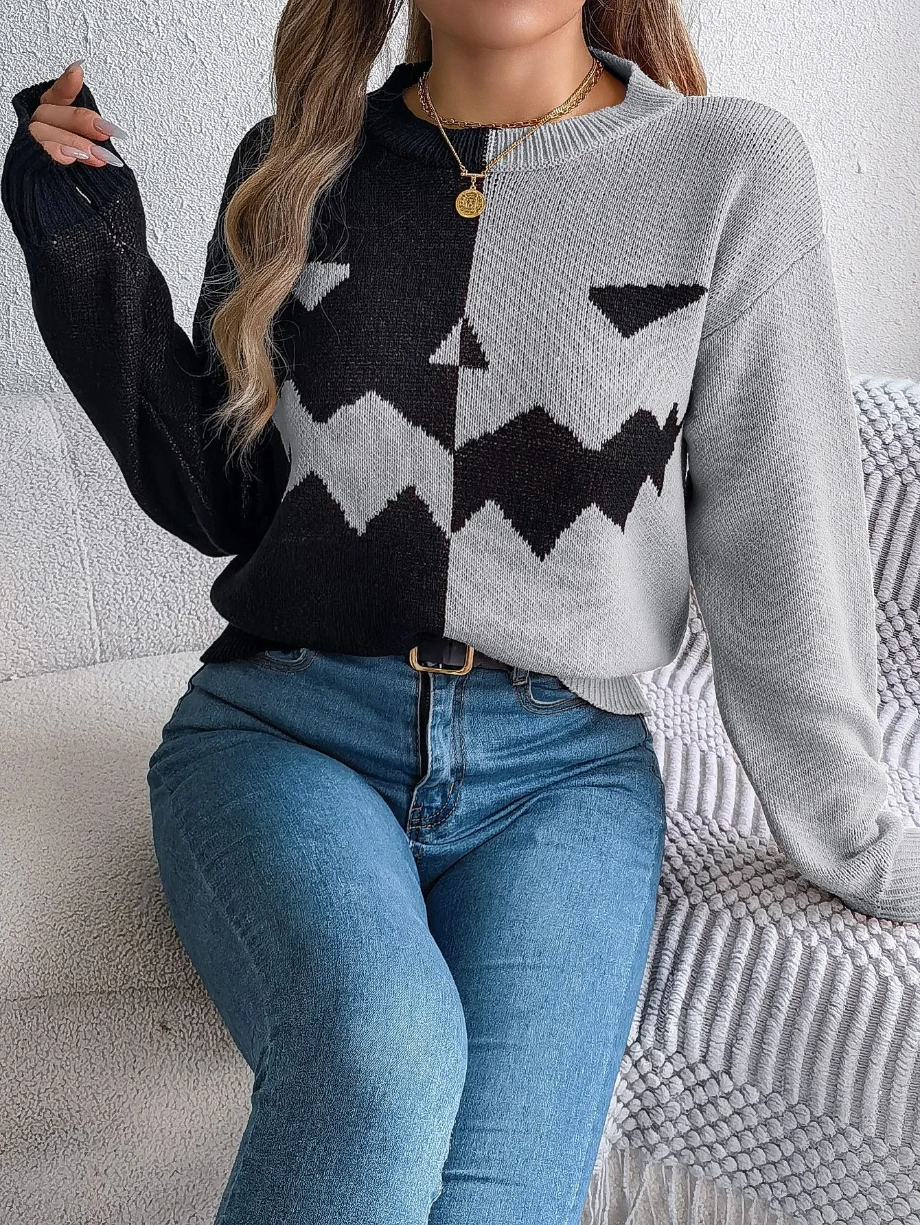 Halloween Contrast-color Pullover Sweater  For Women's Clothing