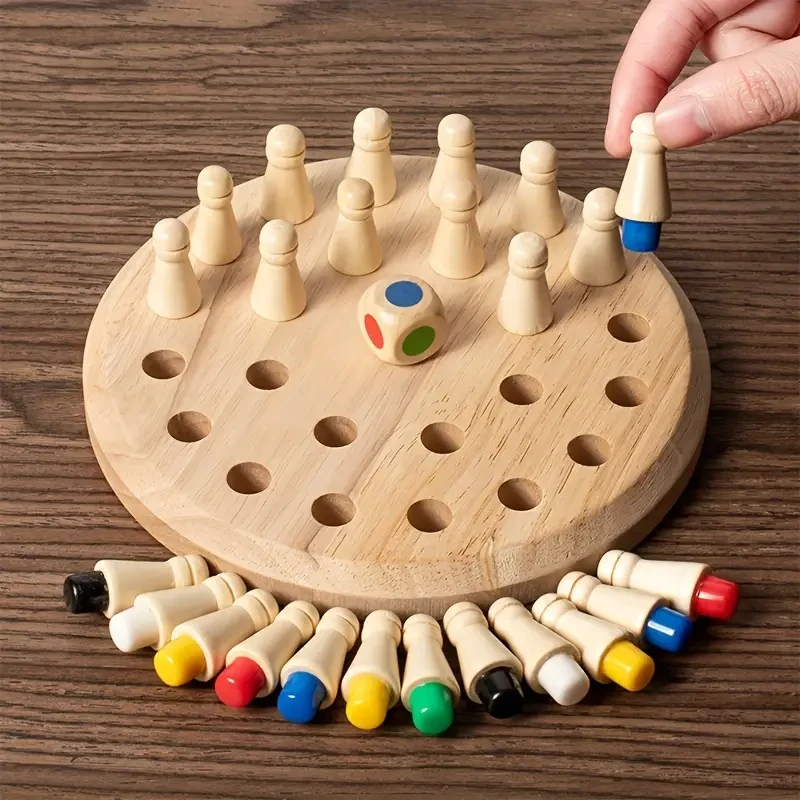 Wooden Memory Match Stick Chess Game - Educational Brain Teaser Puzzle for Kids & Adults