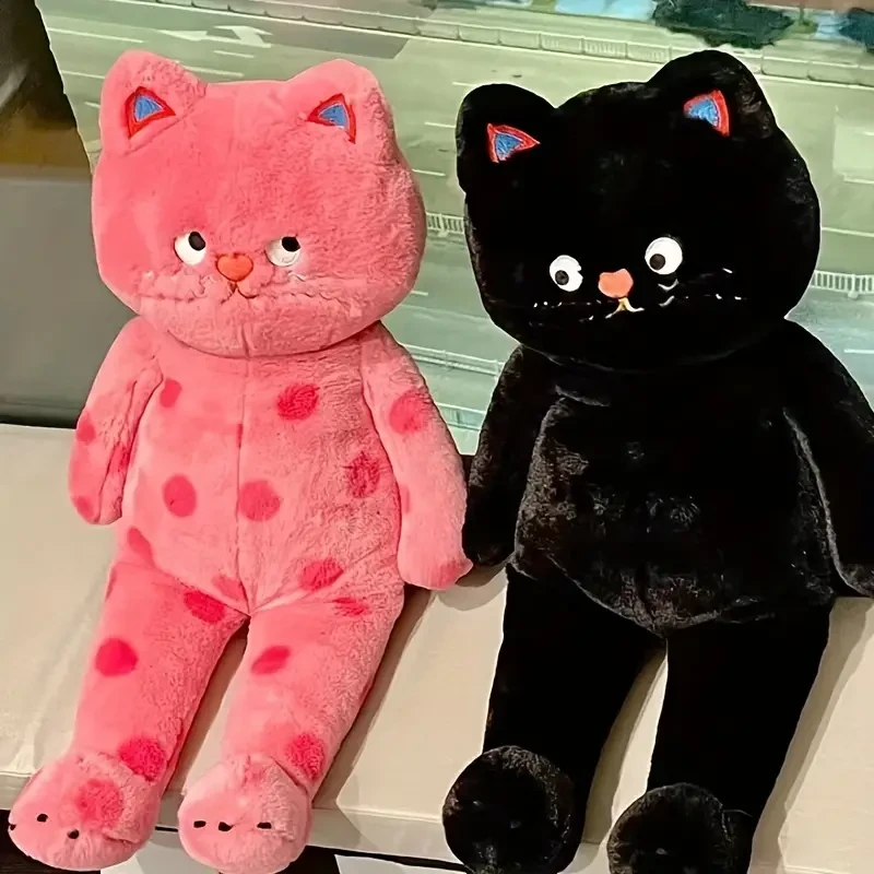 60cm/23.62in Big Pink And Black Cute Polka Dot Cat Plush Toy