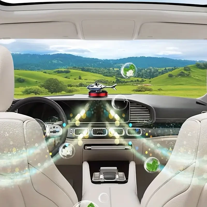 Solar-Powered Helicopter-Shaped Car Air Freshener, High-Quality Metal Auto Diffuser